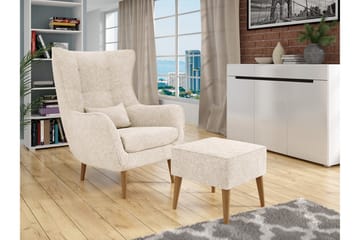 Fåtölj LORD med fotpall - Beige - Möbler - Fåtölj & stolar - Fåtölj - Öronlappsfåtölj