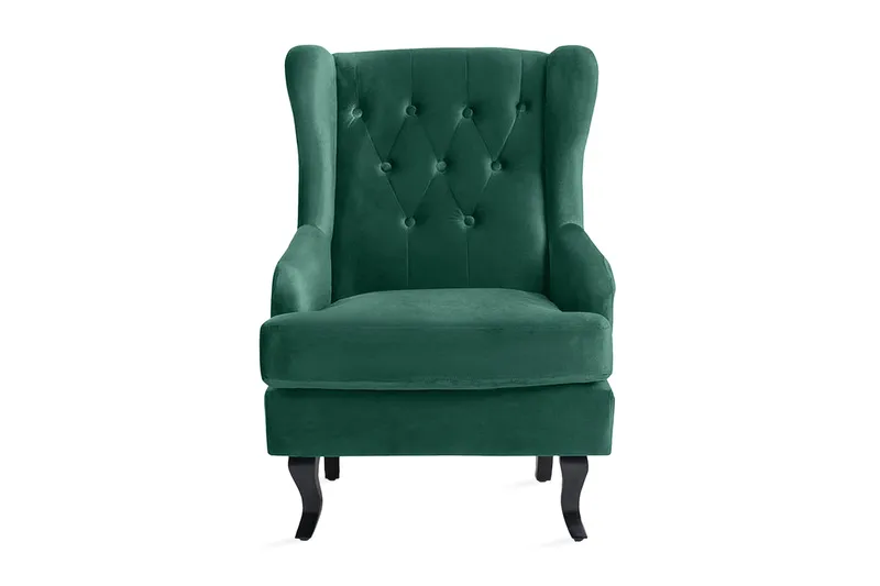 Alta Klassisk Fåtölj i Tyg och Trä, Grön