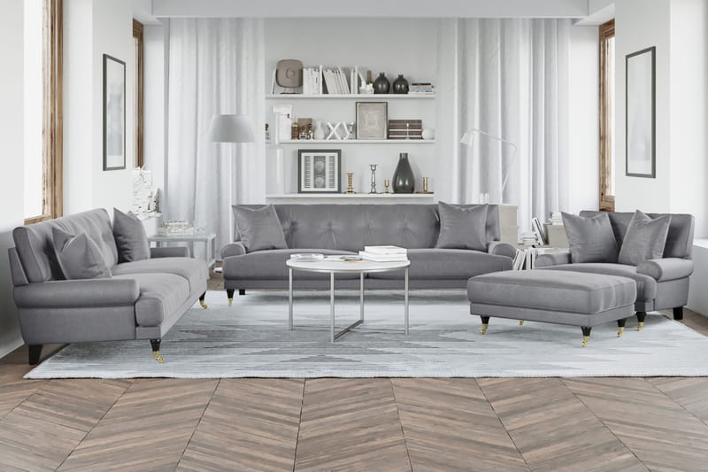 Andrew Loveseat Sammet - Silvergrå/Mässing - Möbler - Fåt ölj & stolar - Fåtölj - Sammetsfåtölj