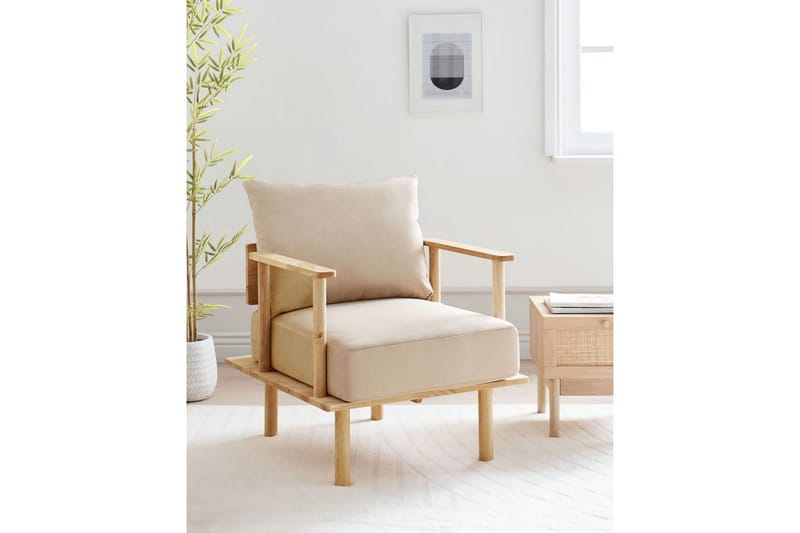 Fåtölj Asker - Sandbeige, ljust trä - Möbler - Fåtölj & stolar - Fåtölj