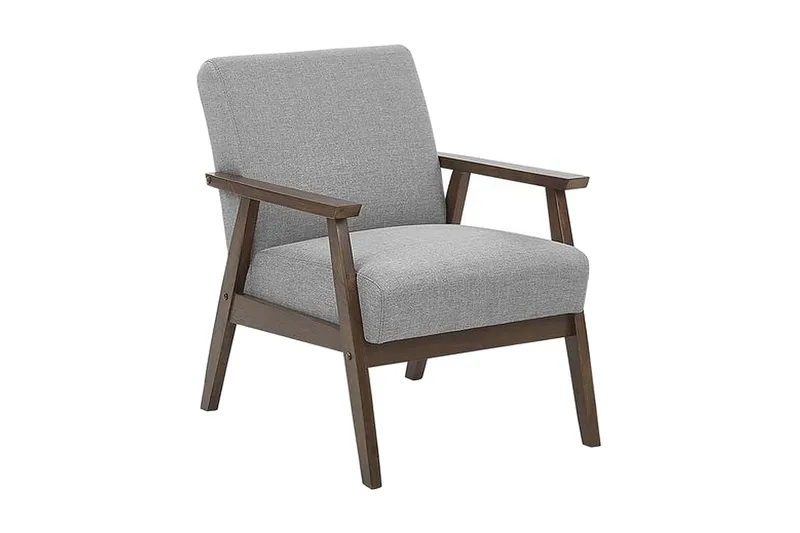 Asnes Retro Tygfåtölj med Träben i valnötsutseende, Grå