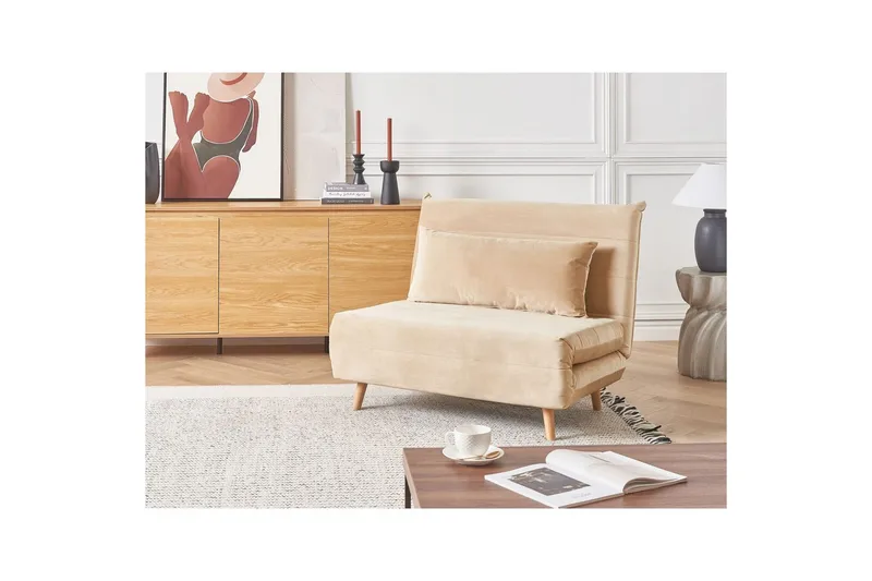 Bäddsoffa Setten - Beige, ljust trä - Möbler - Fåtölj & stolar - Fåtölj - Bäddfåtölj
