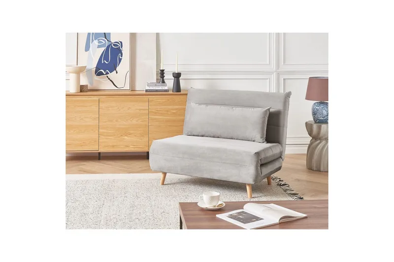 Bäddsoffa Setten - Grå, ljust trä - Möbler - Fåtölj & stolar - Fåtölj - Bäddfåtölj