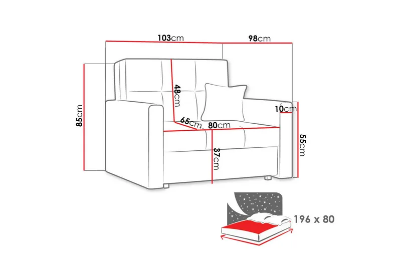 Bensbyn 2-sits Bäddsoffa 80x196 cm med Förvaring i Tyg - Grå - Möbler - Soffa - Bäddsoffa - 2 sits bäddsoffa