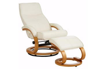 Recliner|Ottoman Paprika Cream Genuine Läder |Bokf - Beige - Möbler - Fåtölj & stolar - Fåtölj - Biofåtölj & reclinerfåtölj