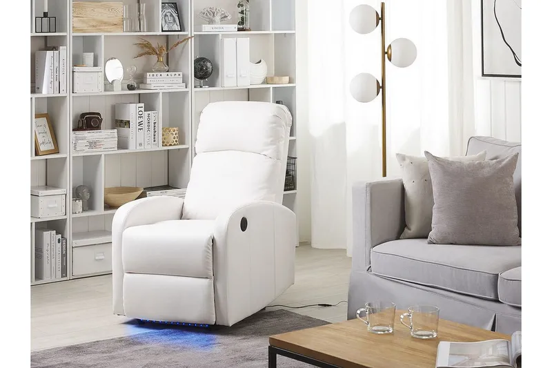 Virrat Fåtölj LED-belysning + USB-port - Vit - Möbler - Fåtölj & stolar - Fåtölj - Biofåtölj & reclinerfåtölj