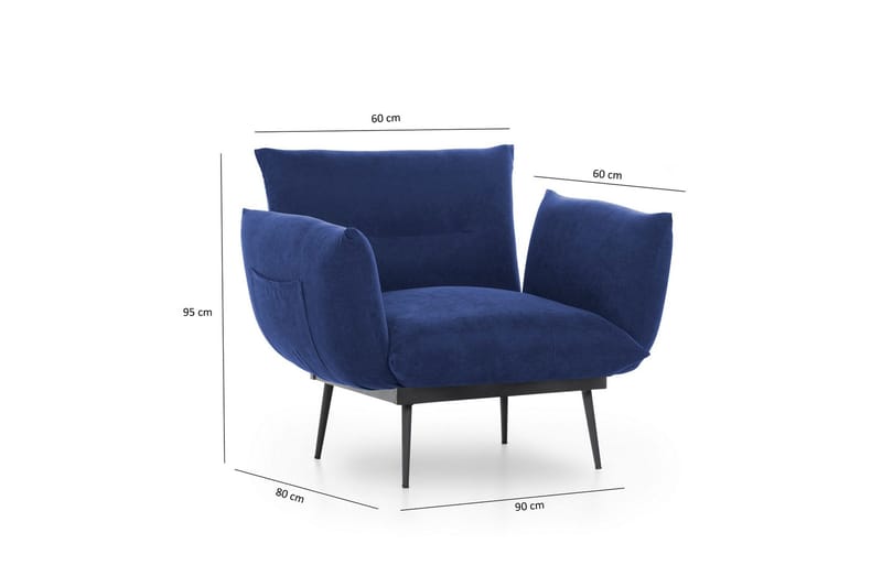 Bramelia Modern Fåtölj i Mocka med Metallben - Blå - Möbler - Fåtölj & stolar - Fåtölj