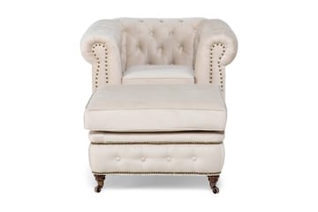 Chester Deluxe Fåtölj+Fotpall Sammet Beige - Beige|Vit - Möbler - Fåtölj & stolar - Fåtölj - Fåtölj med fotpall