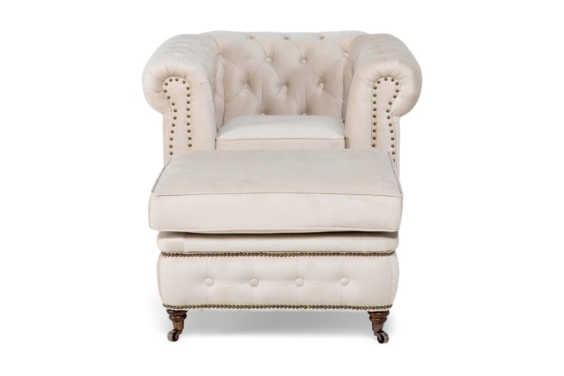 Chester Deluxe Fåtölj+Fotpall Sammet Beige - Beige|Vit - Möbler - Fåtölj & stolar - Fåtölj - Fåtölj med fotpall