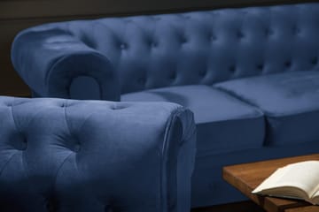 Chesterfield Lyx Stor skön djup sammetsfåtölj - Fåtölj till vardagsrum - Blå Sammet - Möbler - Fåtölj & stolar - Fåtölj - Chesterfield fåtölj