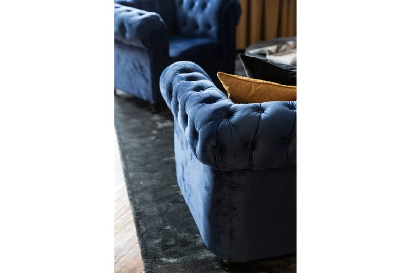 Chesterfield Lyx Stor skön djup sammetsfåtölj - Fåtölj till vardagsrum - Blå Sammet - Möbler - Fåtölj & stolar - Fåtölj - Chesterfield fåtölj
