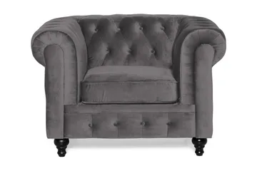 Chesterfield Lyx Stor skön djup sammetsfåtölj - Fåtölj till vardagsrum - Mörkgrå Sammet - Möbler - Fåtölj & stolar - Fåtölj - Chesterfield fåtölj