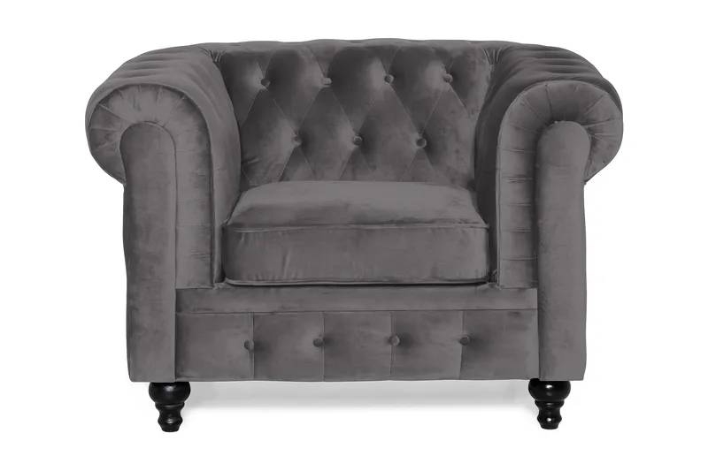 Chesterfield Lyx Stor skön djup sammetsfåtölj - Fåtölj till vardagsrum - Mörkgrå Sammet - Möbler - Fåtölj & stolar - Fåtölj - Chesterfield fåtölj