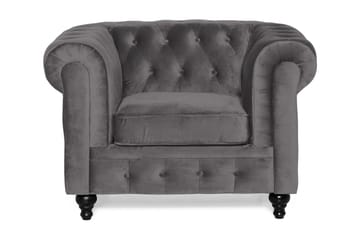 Chesterfield Lyx Stor skön djup sammetsfåtölj - Fåtölj till vardagsrum - Mörkgrå Sammet - Möbler - Fåtölj & stolar - Fåtölj - Chesterfield fåtölj