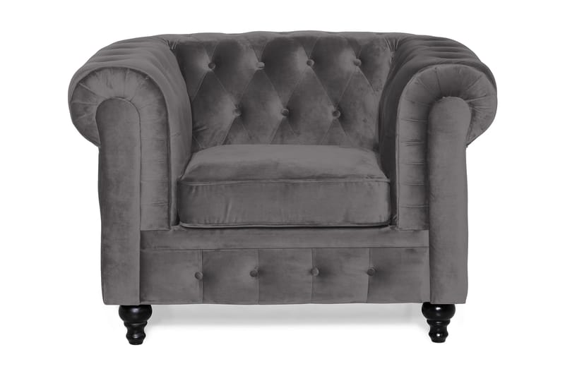 Chesterfield Lyx Stor skön djup sammetsfåtölj - Fåtölj till vardagsrum - Mörkgrå Sammet - Möbler - Fåtölj & stolar - Fåtölj - Chesterfield fåtölj