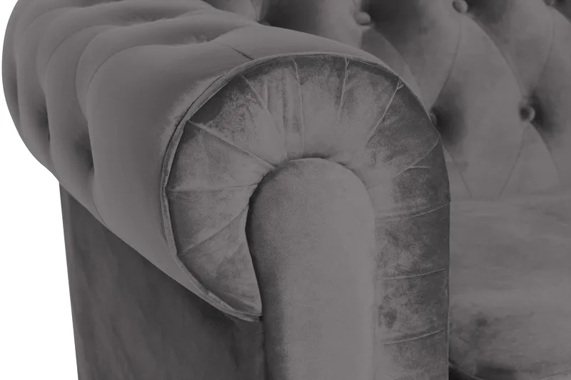 Chesterfield Lyx Stor skön djup sammetsfåtölj - Fåtölj till vardagsrum - Mörkgrå Sammet - Möbler - Fåtölj & stolar - Fåtölj - Chesterfield fåtölj