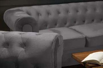 Chesterfield Lyx Stor skön djup sammetsfåtölj - Fåtölj till vardagsrum - Mörkgrå Sammet - Möbler - Fåtölj & stolar - Fåtölj - Chesterfield fåtölj