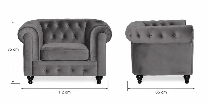Chesterfield Lyx Stor skön djup sammetsfåtölj - Fåtölj till vardagsrum - Mörkgrå - Möbler - Fåtölj & stolar - Fåtölj - Chesterfield fåtölj