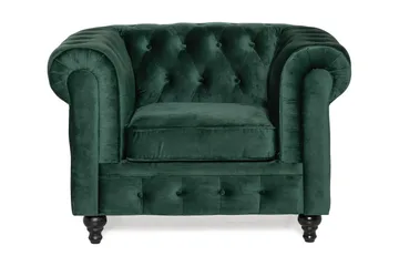 Chesterfield Lyx Stor skön djup sammetsfåtölj - Fåtölj till vardagsrum - Mörkgrön Sammet - Möbler - Fåtölj & stolar - Fåtölj - Chesterfield fåtölj