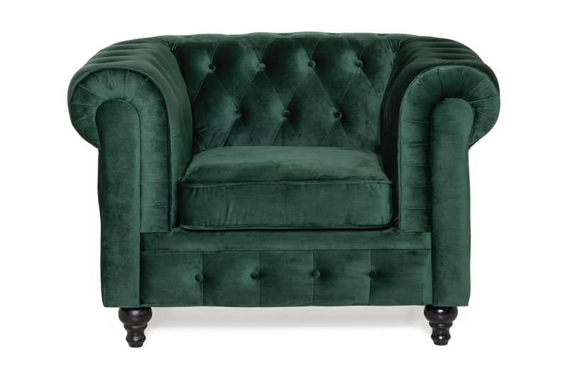 Chesterfield Lyx Stor skön djup sammetsfåtölj - Fåtölj till vardagsrum - Mörkgrön Sammet - Möbler - Fåtölj & stolar - Fåtölj - Chesterfield fåtölj