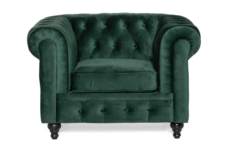 Chesterfield Lyx Stor skön djup sammetsfåtölj - Fåtölj till vardagsrum - Mörkgrön Sammet - Möbler - Fåtölj & stolar - Fåtölj - Chesterfield fåtölj
