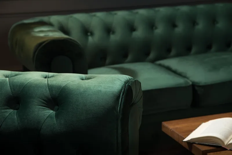 Chesterfield Lyx Stor skön djup sammetsfåtölj - Fåtölj till vardagsrum - Mörkgrön Sammet - Möbler - Fåtölj & stolar - Fåtölj - Chesterfield fåtölj