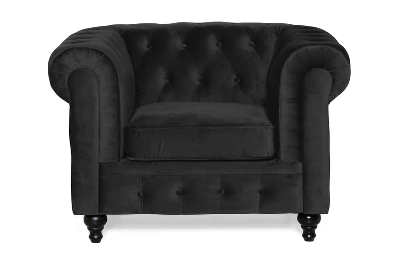 Chesterfield Lyx Stor skön djup sammetsfåtölj - Fåtölj till vardagsrum - Svart Sammet - Möbler - Fåtölj & stolar - Fåtölj - Chesterfield fåtölj