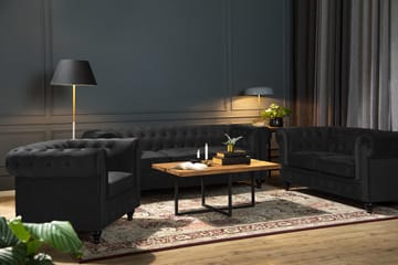 Chesterfield Lyx Stor skön djup sammetsfåtölj - Fåtölj till vardagsrum - Svart|Grå - Möbler - Fåtölj & stolar - Fåtölj - Chesterfield fåtölj