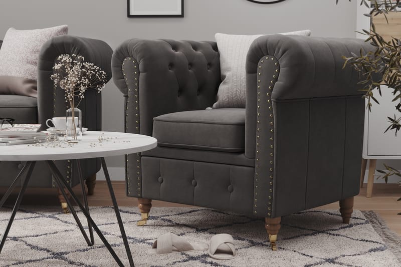Fåtölj Chester Deluxe - Grå - Möbler - Fåtölj & stolar - Fåtölj - Chesterfield fåtölj