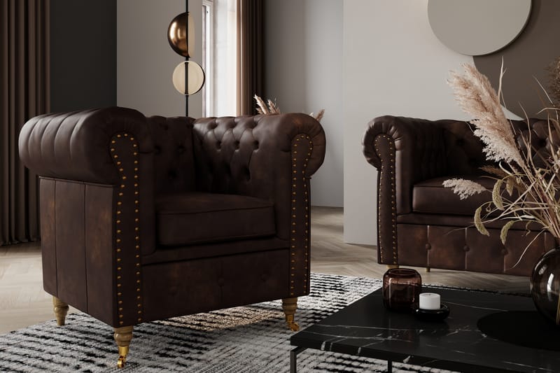 Fåtölj Chester Deluxe Vintage - Mörkbrun - Möbler - Fåtölj & stolar - Fåtölj - Chesterfield fåtölj