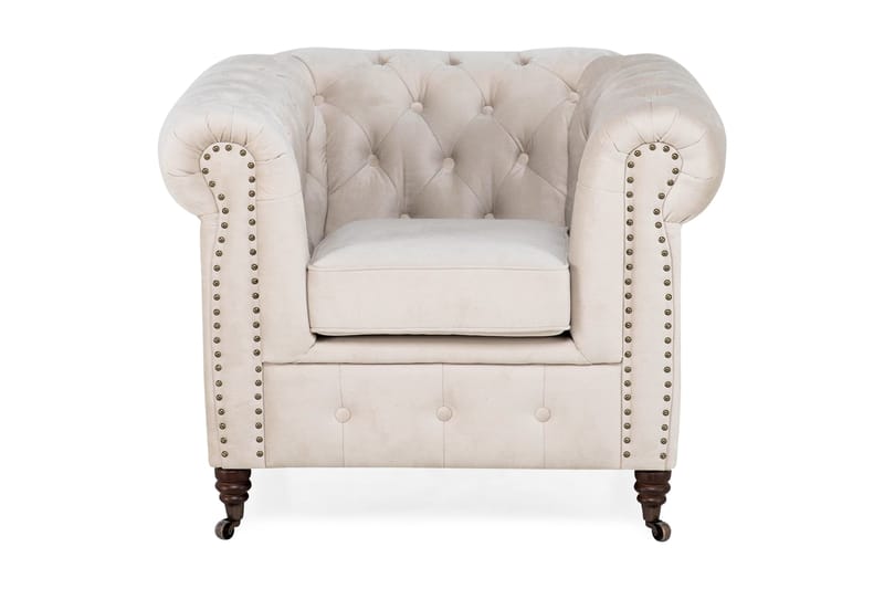 Sammetsfåtölj Chester Deluxe - Beige - Möbler - Fåtölj & stolar - Fåtölj - Chesterfield fåtölj