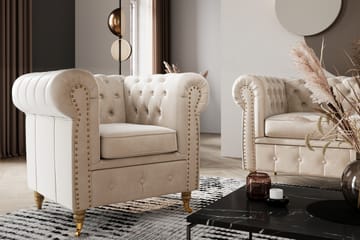 Sammetsfåtölj Chester Deluxe - Beige - Möbler - Fåtölj & stolar - Fåtölj - Chesterfield fåtölj