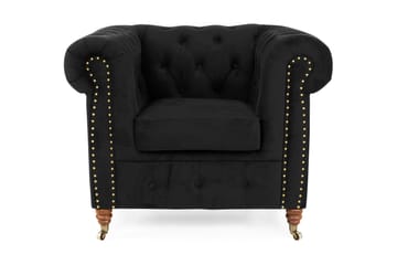 Sammetsfåtölj Chester Deluxe - Svart - Möbler - Fåtölj & stolar - Fåtölj - Chesterfield fåtölj