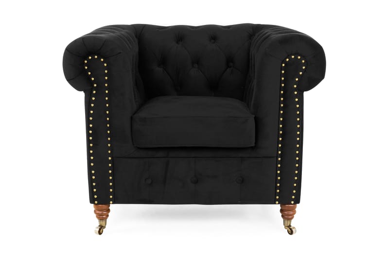 Sammetsfåtölj Chester Deluxe - Svart - Möbler - Fåtölj & stolar - Fåtölj - Chesterfield fåtölj