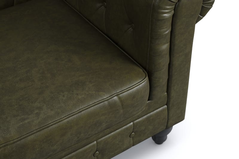 Chesterfield Lyx Stor skön djup fåtölj till vardagsrum - Mörkgrön PU - Möbler - Fåtölj & stolar - Fåtölj - Chesterfield fåtölj