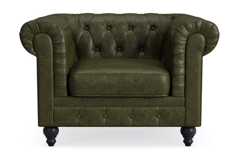 Chesterfield Lyx Stor skön djup fåtölj till vardagsrum - Mörkgrön PU - Möbler - Fåtölj & stolar - Fåtölj - Chesterfield fåtölj