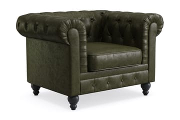 Chesterfield Lyx Stor skön djup fåtölj till vardagsrum - Mörkgrön PU - Möbler - Fåtölj & stolar - Fåtölj - Chesterfield fåtölj