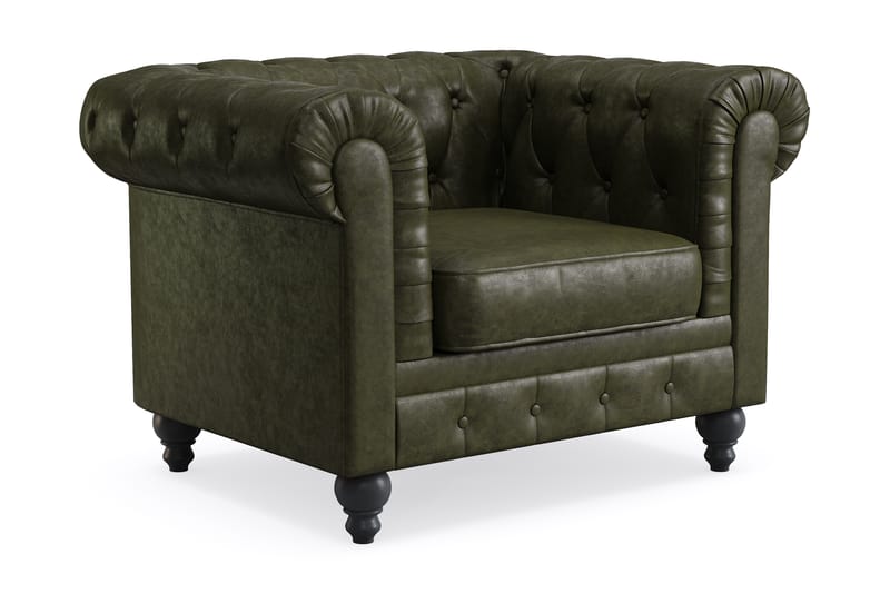 Chesterfield Lyx Stor skön djup fåtölj till vardagsrum - Mörkgrön PU - Möbler - Fåtölj & stolar - Fåtölj - Chesterfield fåtölj