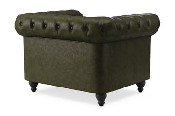 Chesterfield Lyx Stor skön djup fåtölj till vardagsrum - Mörkgrön PU - Möbler - Fåtölj & stolar - Fåtölj - Chesterfield fåtölj