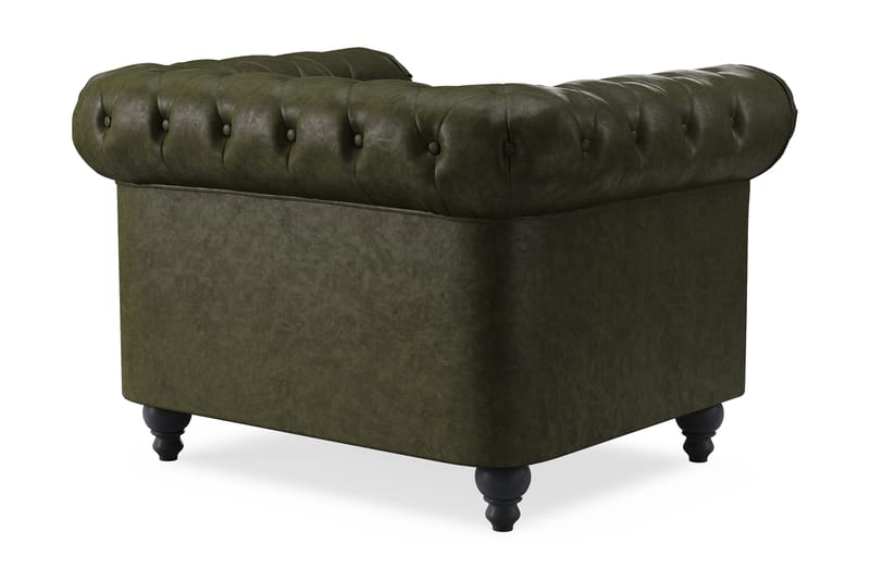Chesterfield Lyx Stor skön djup fåtölj till vardagsrum - Mörkgrön PU - Möbler - Fåtölj & stolar - Fåtölj - Chesterfield fåtölj
