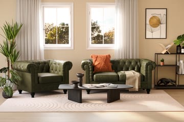 Chesterfield Lyx Stor skön djup fåtölj till vardagsrum - Mörkgrön PU - Möbler - Fåtölj & stolar - Fåtölj - Chesterfield fåtölj