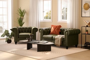 Chesterfield Lyx Stor skön djup fåtölj till vardagsrum - Mörkgrön PU - Möbler - Fåtölj & stolar - Fåtölj - Chesterfield fåtölj