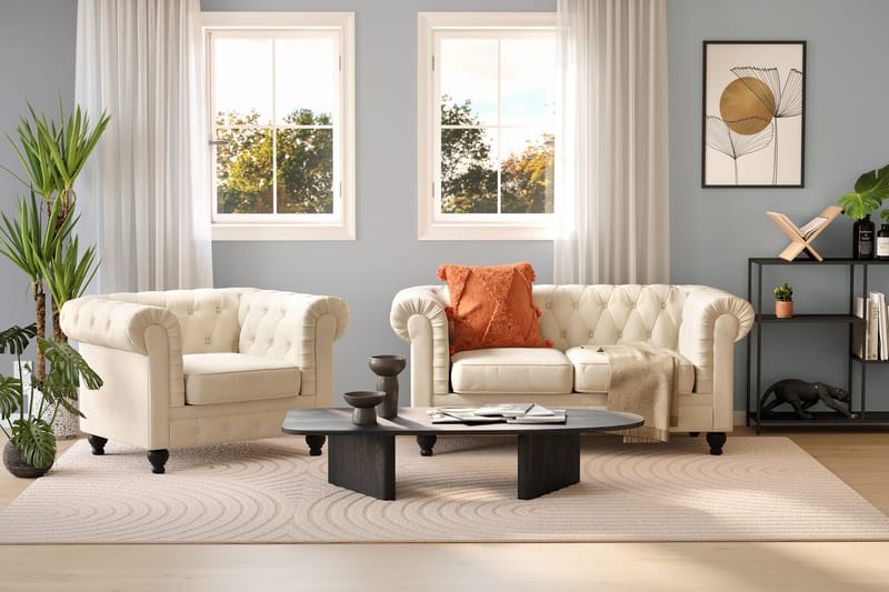 Chesterfield Lyx Stor skön djup sammetsfåtölj - Fåtölj till vardagsrum - Beige Sammet - Möbler - Fåtölj & stolar - Fåtölj - Chesterfield fåtölj