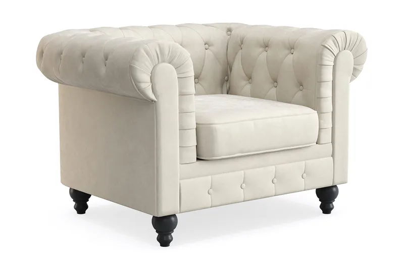 Chesterfield Lyx Stor skön djup sammetsfåtölj - Fåtölj till vardagsrum - Beige - Möbler - Fåtölj & stolar - Fåtölj - Chesterfield fåtölj