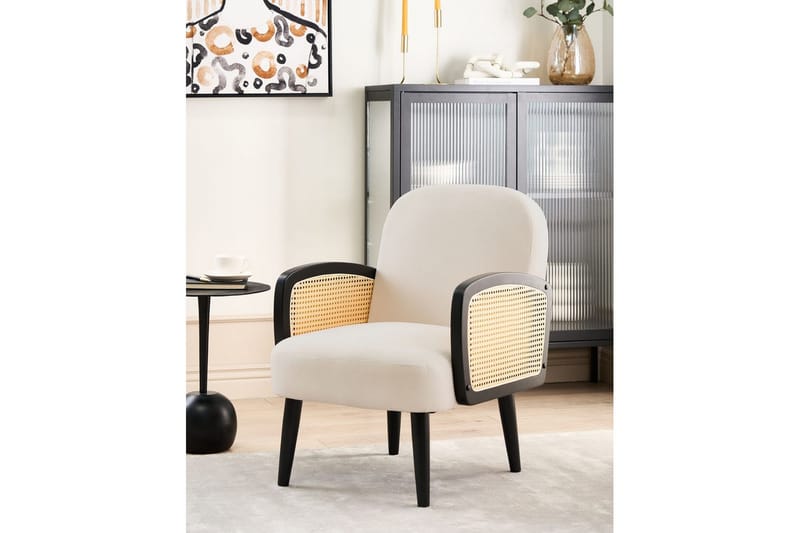 Fåtölj Dvenberg - Beige, svart, ljust trä - Möbler - Fåtölj & stolar - Fåtölj