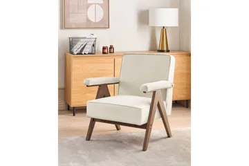 Fåtölj Evje - Beige, mörkt trä - Möbler - Fåtölj & stolar - Fåtölj