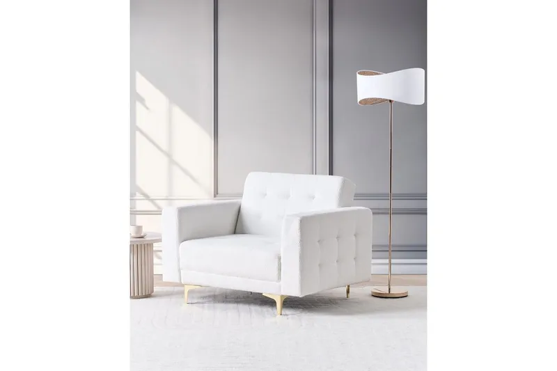 Fåtölj Aberdeen - Vitt, guld - Möbler - Fåtölj & stolar - Fåtölj