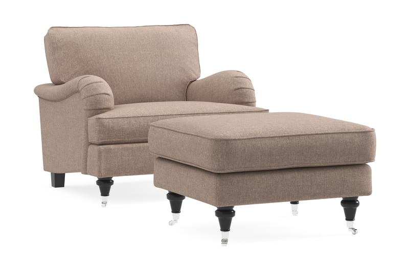 Fåtölj med Fotpall Oxford Classic - Mörkbeige - Möbler - Fåtölj & stolar - Fåtölj - Fåtölj med fotpall
