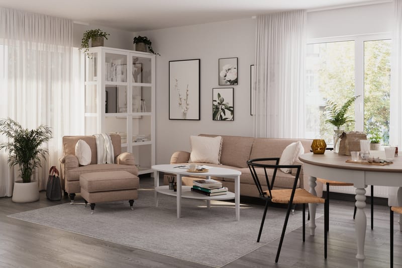 Fåtölj med Fotpall Oxford Classic - Mörkbeige - Möbler - Fåtölj & stolar - Fåtölj - Fåtölj med fotpall