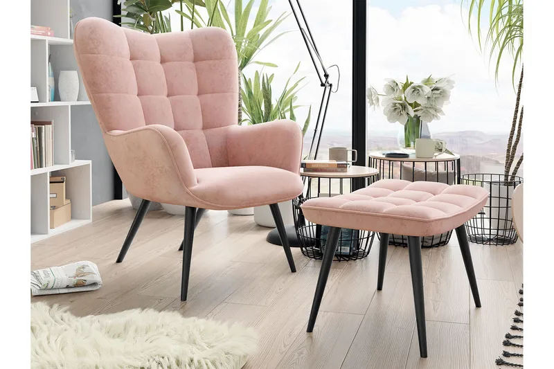 Fåtölj - Rosa - Möbler - Fåtölj & stolar - Fåtölj - Fåtölj med fotpall